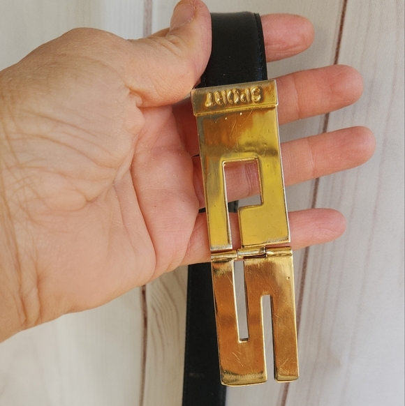 Vintage 80s St. John Sport‎ Black Leather Buckle Belt - Picture 6 of 8